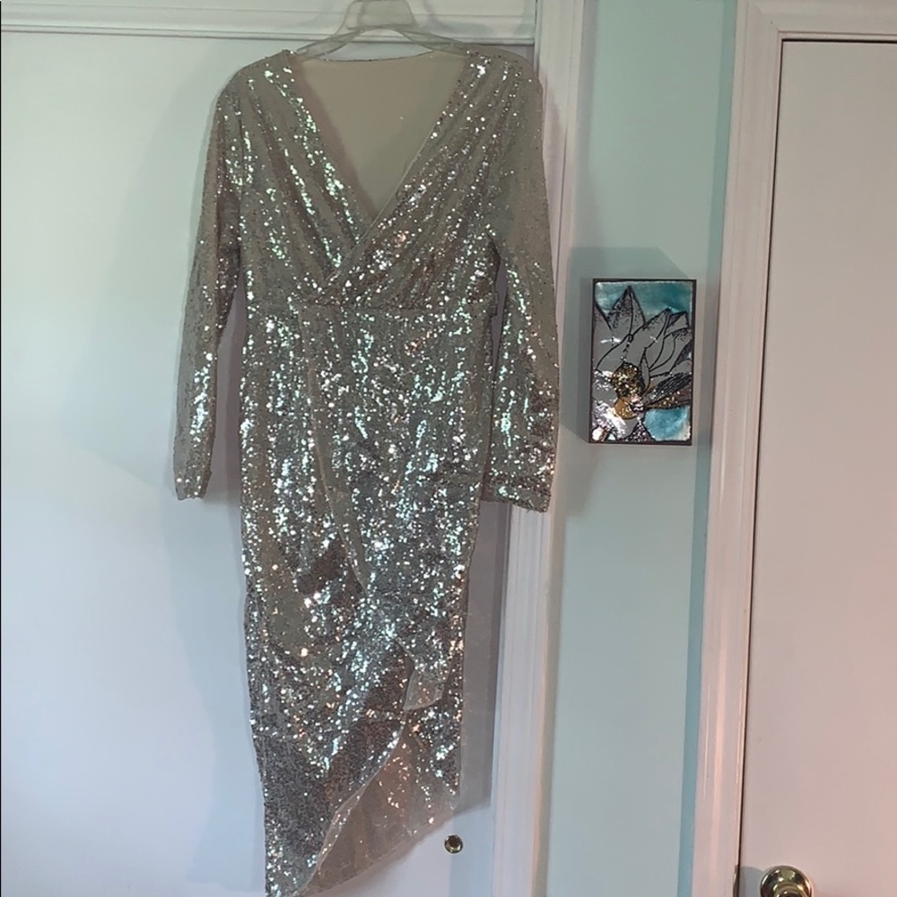 Champagne Sequin Faux Wrap Dress